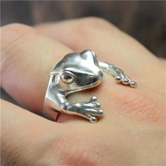 Frog Ring Silver Alloy Adjustable Animal Jewelry Durable - Picture 2 of 3